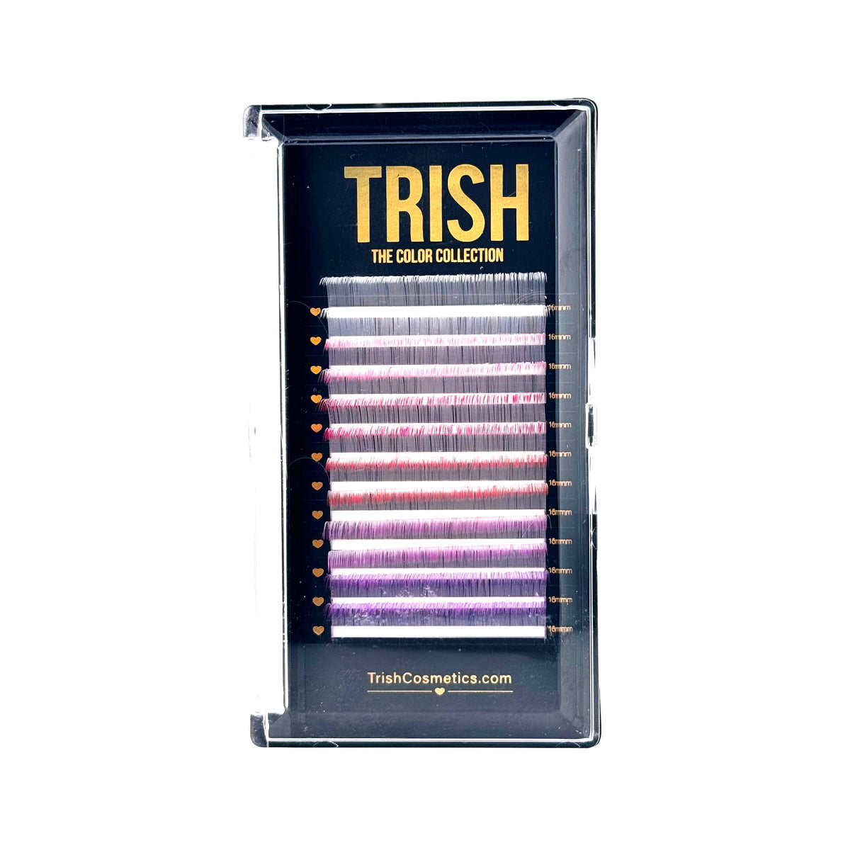 Front view of White Series Lash Tray – CC curl .05 white ombre lashes in 14–18mm single lengths from Trish Co