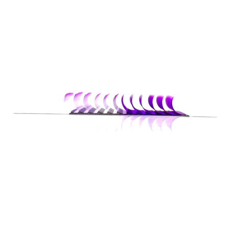 Side angle of Purple Series Lash Tray showing layered CC curl .05 purple lashes in 14–18mm lengths from Trish Co