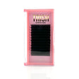 Front view of .05 OG Pink Tray – matte black B Curl lashes in 10–20mm single lengths