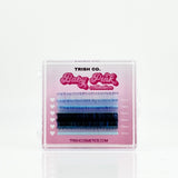 6-row tray of blue .05 CC curl lash extensions – Baby Pink Color Collection from Trish Co