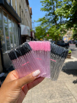 Set of colorful spoolie brushes – mix of black, pink, yellow, clear, and more for lash and brow grooming